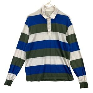 For‎ Days Men's Rugby Shirt Medium Blue Green Striped Long Sleeve Organic Cotton